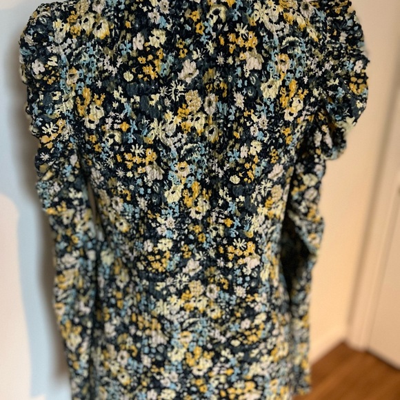 LOFT blue Floral V-Neck Ruffle Sleeve Top size medium - Picture 4 of 6